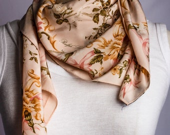 Ralph Lauren Silk Scarf 36x33 | Large Silk Floral Shawl