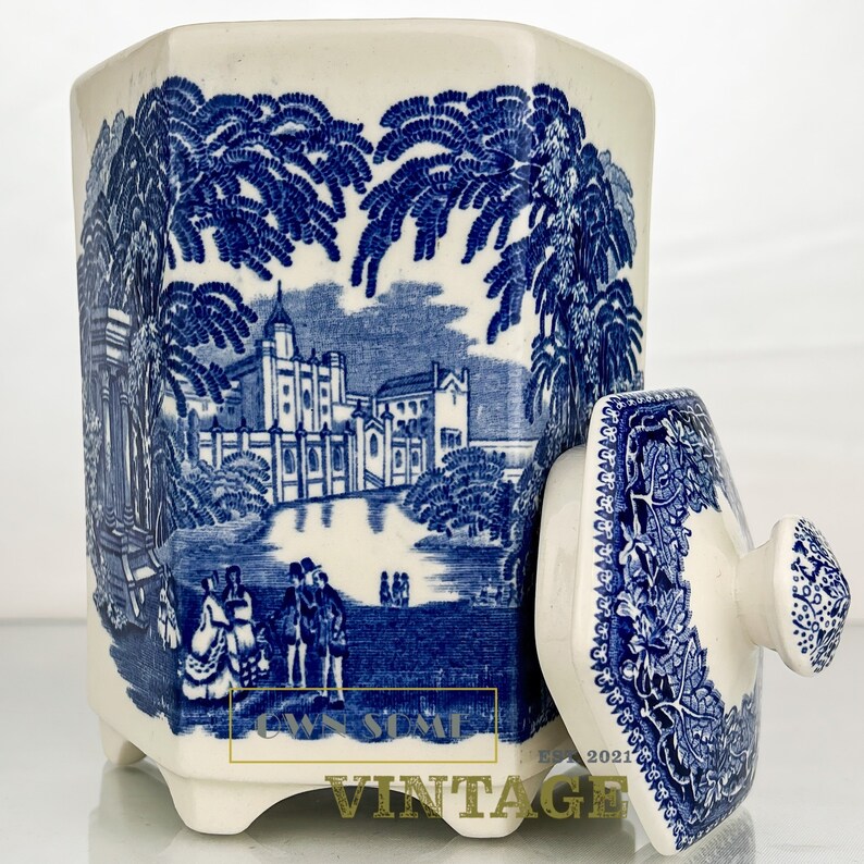 Vintage Masons Jar Masons Vista Blue Stoneware Jar with Lid Rustic Kitchen Decor image 7