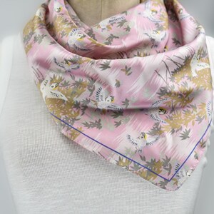 Vintage Pink Polyester Japanese Influenced Scarf Lovely Exotic Pattern 30x30 image 1