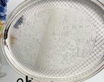 Gorham Silver Decorated Tray | Seasons Of Blossom | Winter Country Scene