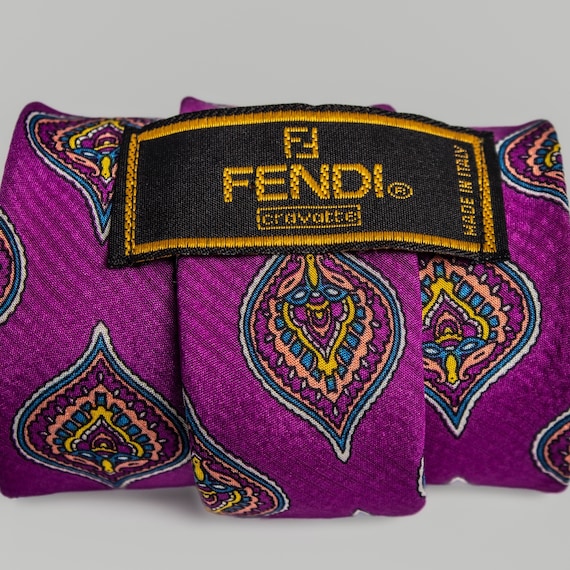 Vintage Fendi Silk Tie | Floral Print on Purple | 
