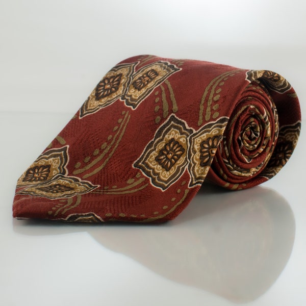 Vintage Silk Tie - Burgundy Floral Pattern | Burberry | Great Christmas Gift for Dad