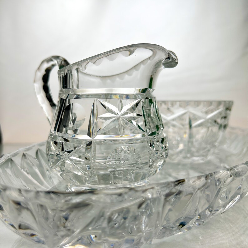 Sugar and Creamer Set with Tray Vintage Dining Table Set Mid Century Crystal Design image 2