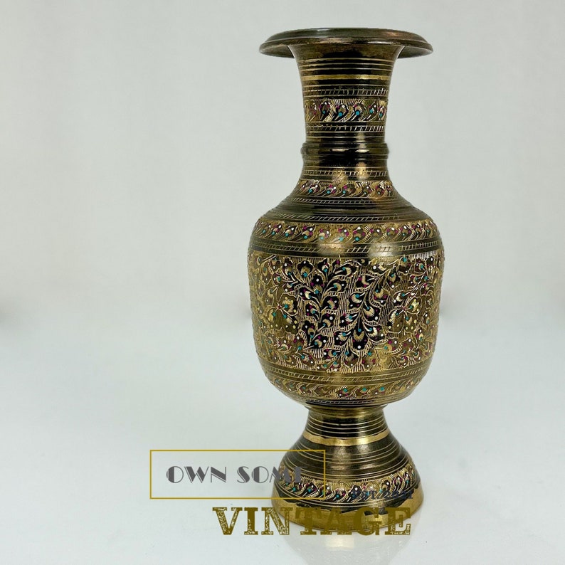 Vintage Indian Floral Brass Bud Vase Hand Engraved Floral Design Wedding Gift or Christmas Gift image 6