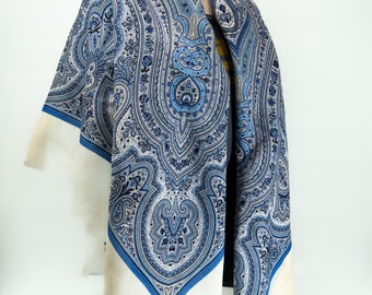 Boho Chic Style Blue Wool Shawl | 52x52 | Unique Paisley Print, Vintage Wool Shawl, Perfect Mothers Day Gift