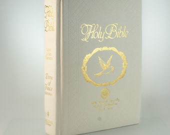 Vintage Leather Bible | Genuine Leather White Dove of Peace Edition | Family Records and Dates