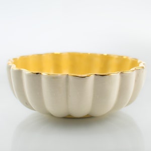 Vintage Dessert Bowls Decorative Fruit Bowls Beautiful Pottery and Farmhouse Decor Yellow and White with Gold Trim image 2