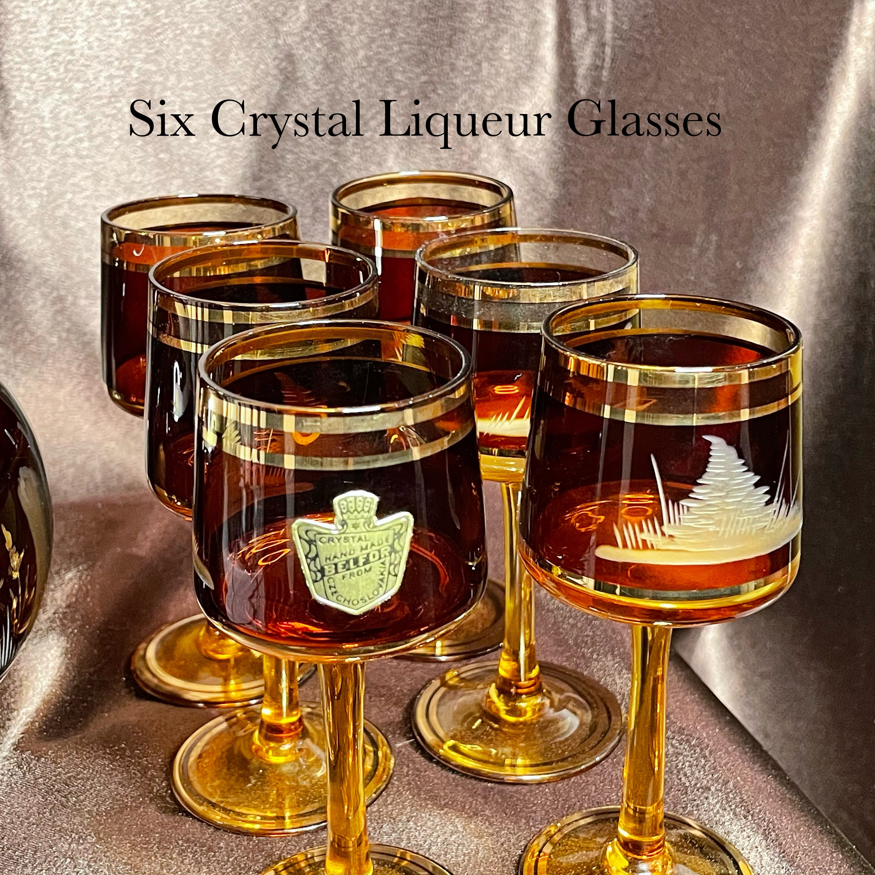 Vintage Liqueur Set Crystal Bar Ware Colored Crystal Etsy
