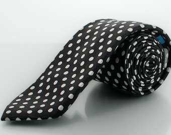 Tie | Black and White Necktie | Embroidered Polka Dot | Haines and Bonner | Great Christmas Gift for Dad