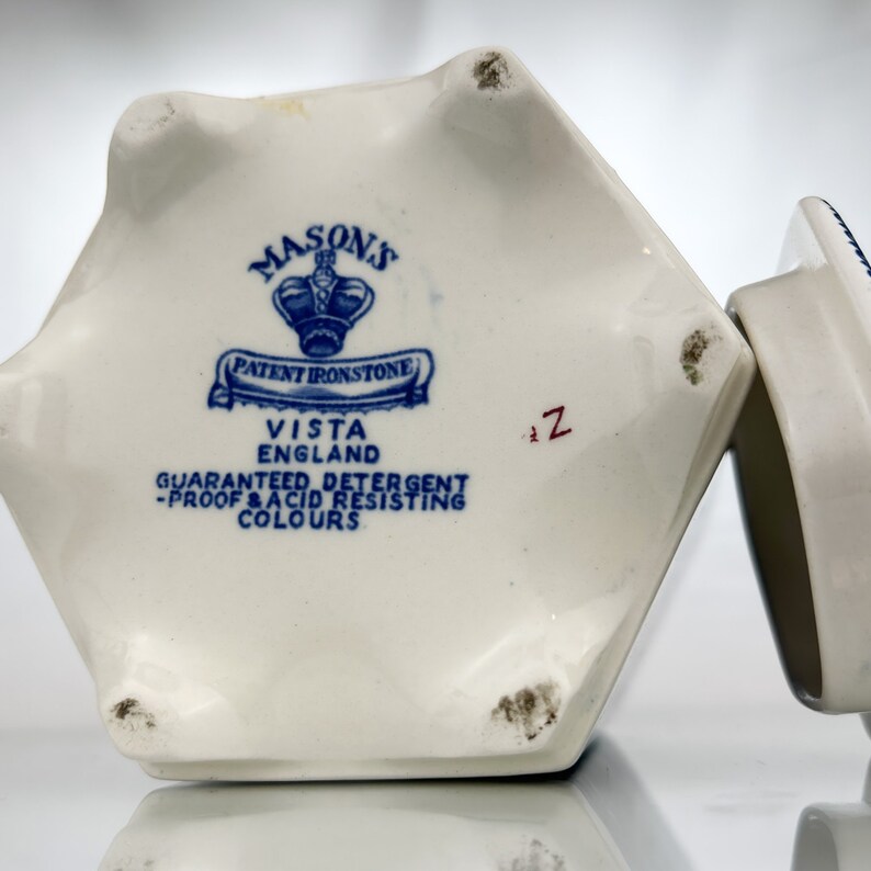 Vintage Masons Jar Masons Vista Blue Stoneware Jar with Lid Rustic Kitchen Decor image 5