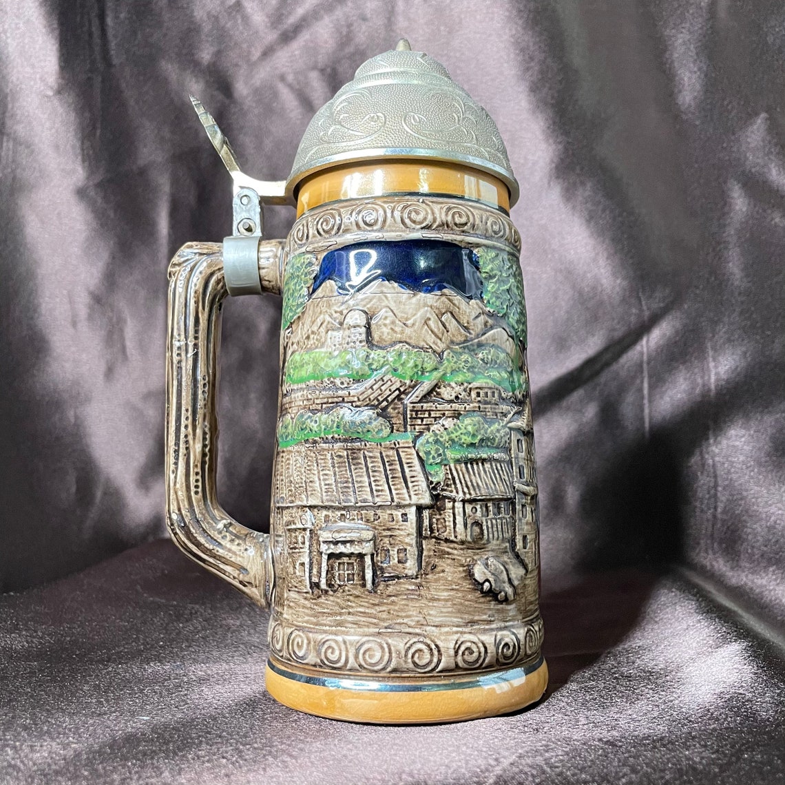 German Beer Stein Music Box Hand Painted Vintage Etsy