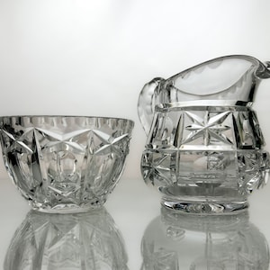 Sugar and Creamer Set with Tray Vintage Dining Table Set Mid Century Crystal Design image 1