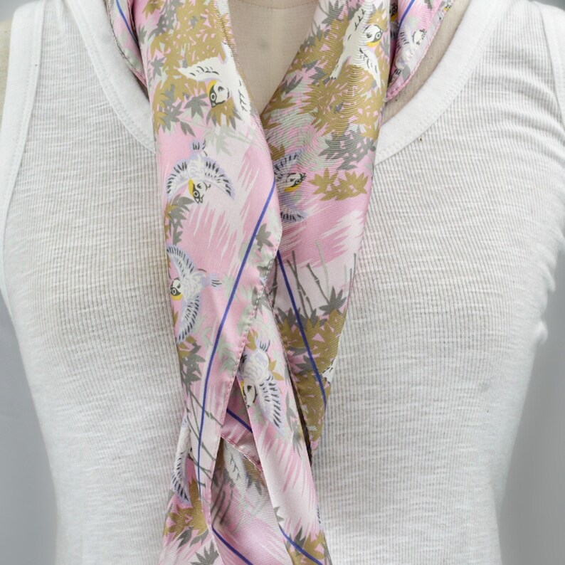 Vintage Pink Polyester Japanese Influenced Scarf Lovely Exotic Pattern 30x30 image 4