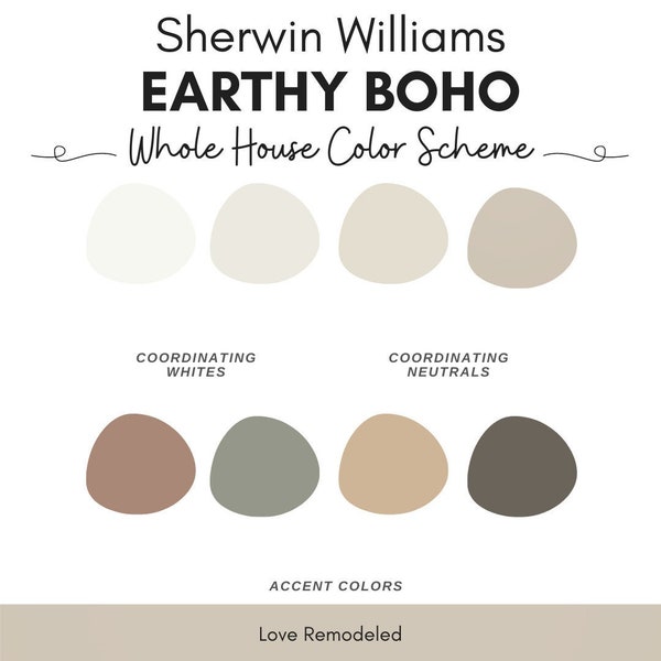 Sherwin Williams Earthy Boho Color Palette | Earthy Boho Color Scheme | Coordinating Colors for Earthy Boho Interior Design | Interior Paint