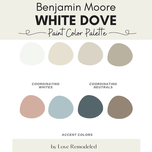 Benjamin Moore White Dove Color Palette with Pastel Colors | White Dove Color Scheme | Coordinating Colors for White Dove | Interior Paint