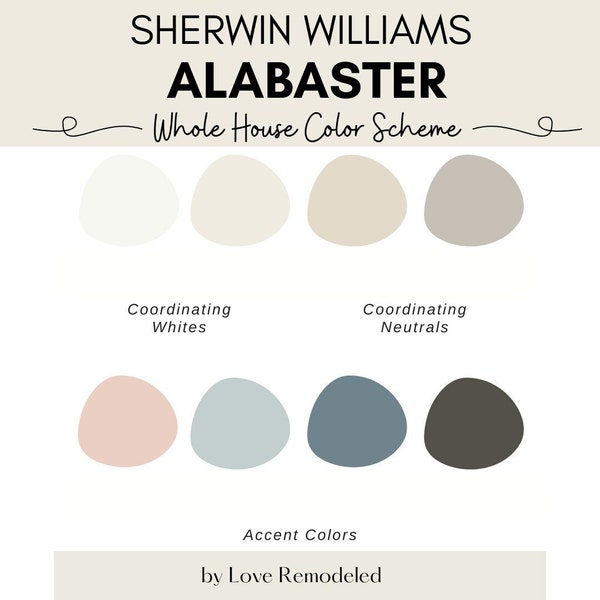 Sherwin Williams Alabaster Color Palette | Alabaster Color Scheme | Coordinating Colors for Alabaster | Interior Paint | Paint Palette