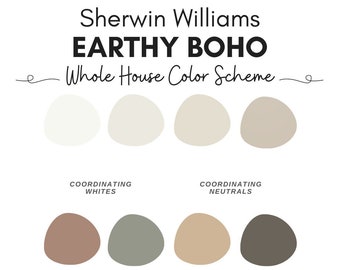 Sherwin Williams Earthy Boho Color Palette | Earthy Boho Color Scheme | Coordinating Colors for Earthy Boho Interior Design | Interior Paint