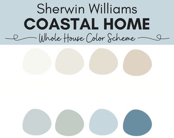 Sherwin Williams Coastal Home Paint Color Palette | Coastal Home Color Scheme | Interior Paint | Paint Palette | Beach House Paint Colors