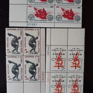 1965 set of 16 US stamps plate # block of 4 mint never hinged original gum