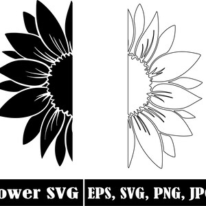 Zonnebloem Overzicht SVG PNG, Half Zonnebloem svg, Bloem Svg, Zonnebloem Svg-bestanden, Zonnebloem Cricut, Split zonnebloem svg,, Bloemen, Bundel