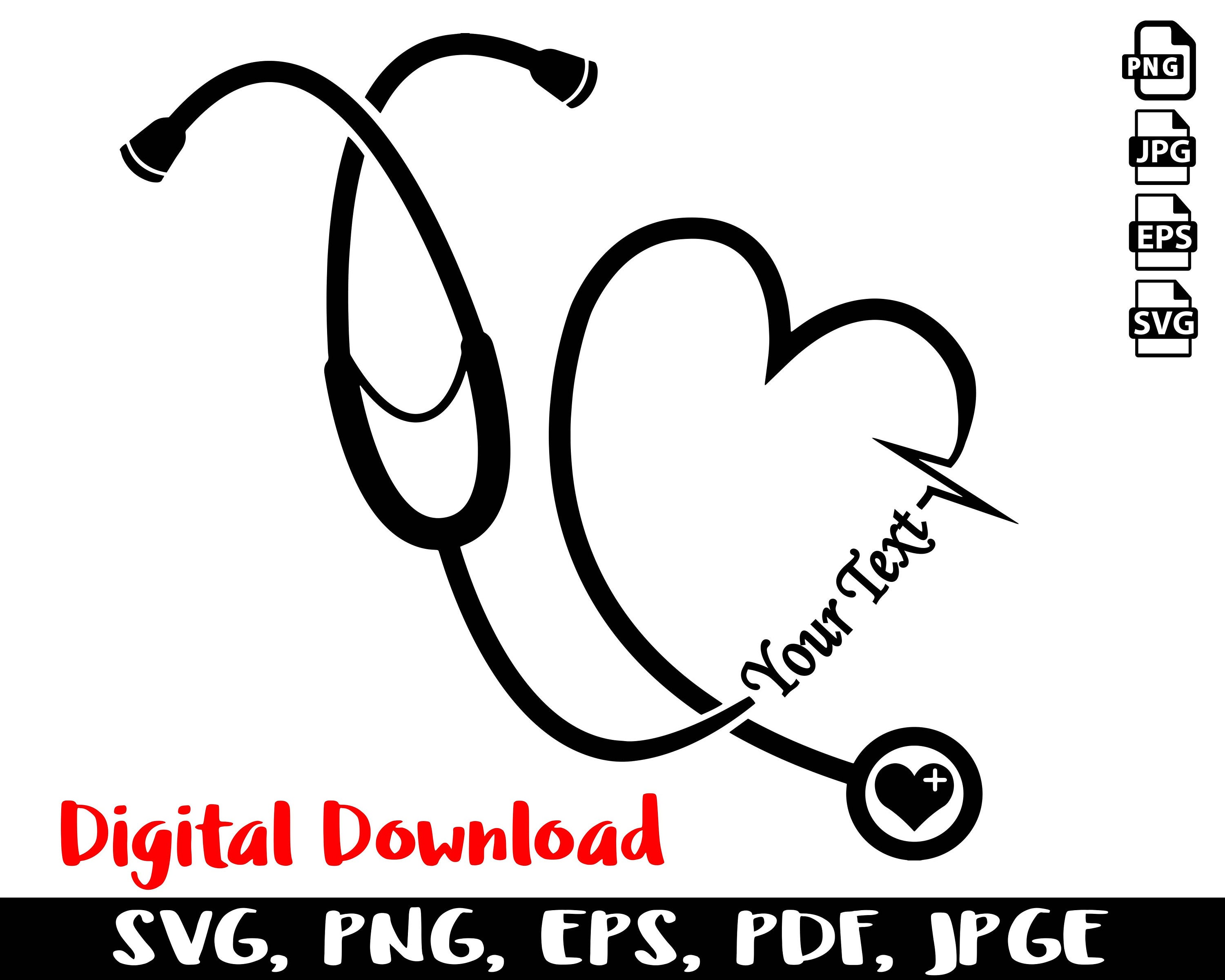 Stethoscope SVG, Heart Shaped Stethoscope SVG With Name, Heartbeat