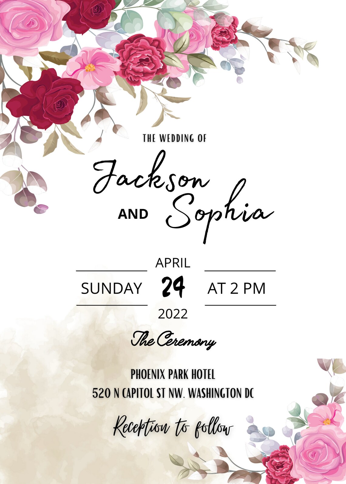 Pink Wedding Invitation floral wedding inviteEditable | Etsy