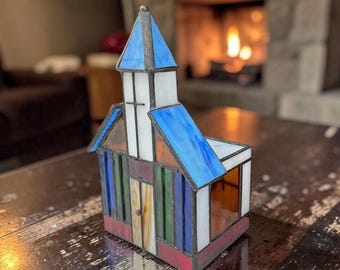 Vintage Stained Glass Church Candle Holder | Gothic Chapel Tealight Lantern Décor