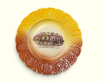 Plato antiguo de George Jones & Sons, escena de la carroza del rey Guillermo IV, cerámica inglesa, plato decorativo británico, decoración histórica real vintage