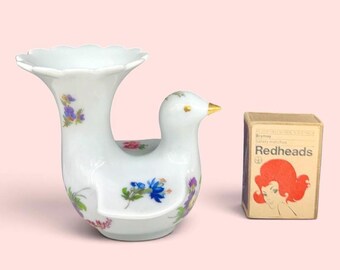 Jarrón vintage Bareuther Bavaria con forma de pájaro, jarrón floral de porcelana para una sola pieza, decoración alemana.