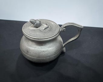 Vintage Pewter Salt Cellar with Mouse Lid, Rustic Kitchen Decor, Collectible Trinket Dish