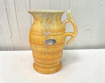 Jarra vintage Beswick Art Deco, esmalte amarillo, acanalada, fabricada en Inglaterra en la década de 1930, jarrón de cerámica, decoración retro para el hogar.
