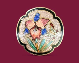 Broche de flores de esmalte cloisonné vintage