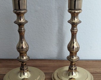 Vintage Set Of 2 Brass Candle Holders Candlesticks Brass Patina 7"