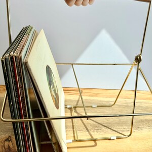 Vintage Vinyl Record Caddy & Storage Brass With Teak Handle