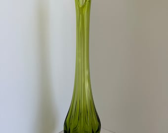 Vintage Viking Green Glass Swung Vase 16.75”