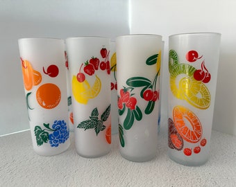 Vintage Federal Glass Fruit Patterned Tumblers Set of 8
