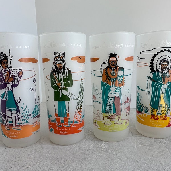 Vintage Oklahoma Native American Glasses Set of Four - Blue Eagle