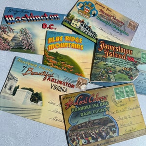 Lot de 6 carnets de cartes postales vintage - Washington DC, Arlington en Virginie, Blue Ridge Mountains, Mount Vernon, Roanoke Island, Jamestown Island