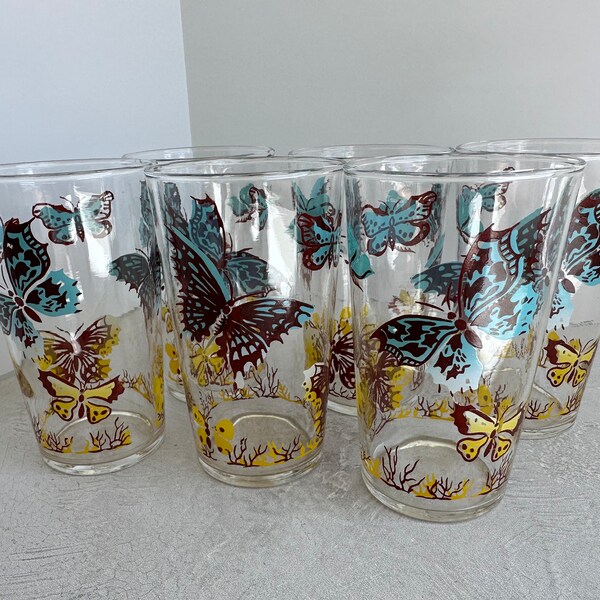 Vintage Butterfly Federal Glassware Set of 6