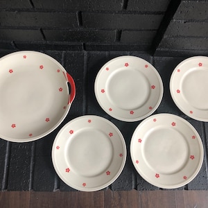 Vintage Eschenbach Bavaria Platter & Four Plate Set Orange Flower Pattern