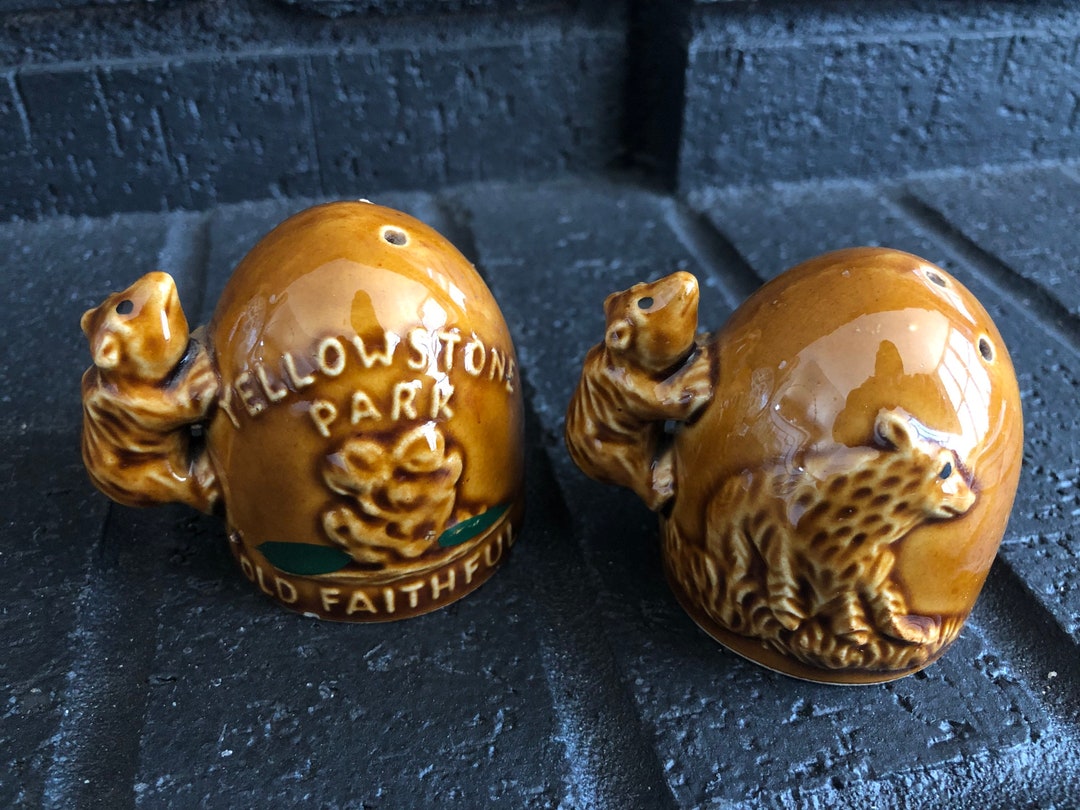 Vintage Yellowstone Salt and Pepper Shakers Old Faithful Bears Etsy