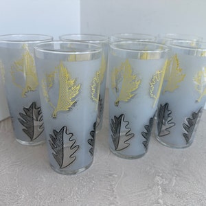 Vintage Libbey Leaf Patterned Glass Tumblers Set of 7
