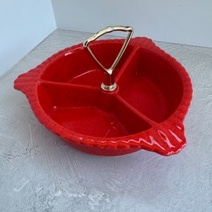 Vintage Red California Pottery Divided Relish Dish