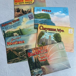 Lot de 6 livres pour cartes postales vintage - Cheyenne, Wyoming, montagnes Rocheuses, Ogden, Utah, Black Hills du Dakota du Sud, Montana