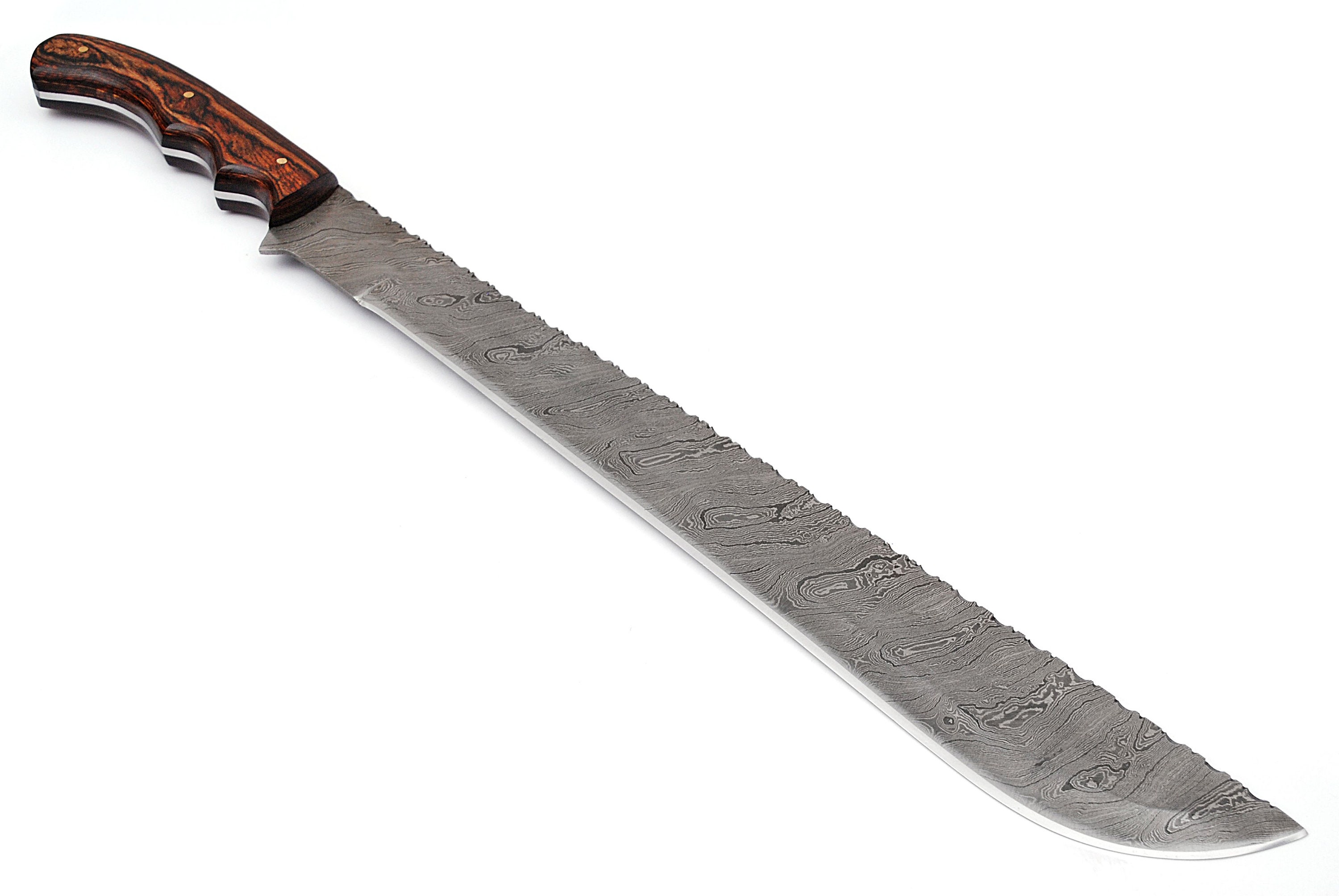 Custom Handmade Damascus Steel Machete With Brown Pakka Wood Etsy