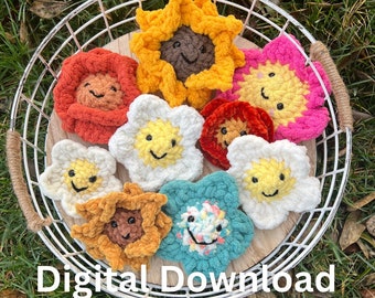 Digital Download No Sew Pocket Flower Crochet Pattern Only PDF Daisy Marigold Sunflower Spring Collection Chunky Blanket Yarn