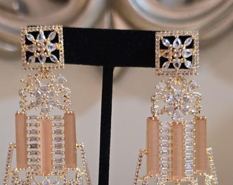 CZ American Diamond Statement Earrings: Indian Pakistani Bridal Jewelry
