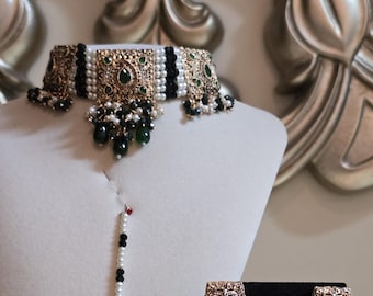 Pakistani Bridal Choker Set: Jhumka Earrings & Tikka Jewelry