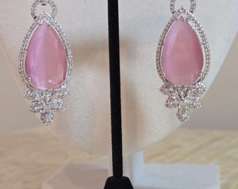 CZ American Diamond Statement Earrings: Indian Pakistani Bridal Jewelry