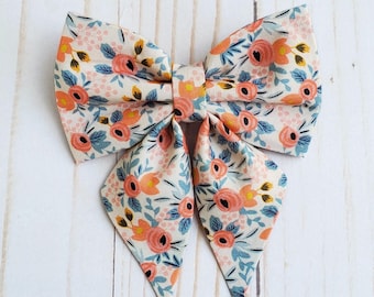 Pink floral sailor bow for dog collar • Light pink flower pet bow tie • Slide on dog sailor bow • Girl dog collar bow • Spring puppy bows